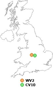 map showing distance between WV2 and CV10