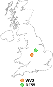 map showing distance between WV2 and DE55