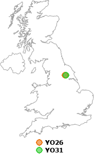 map showing distance between YO26 and YO31