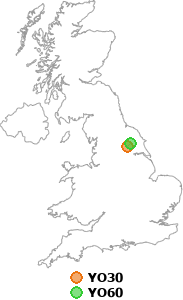 map showing distance between YO30 and YO60