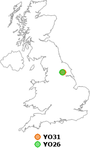 map showing distance between YO31 and YO26