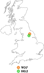 map showing distance between YO7 and HG2