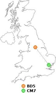 map showing distance between BD5 and CM7